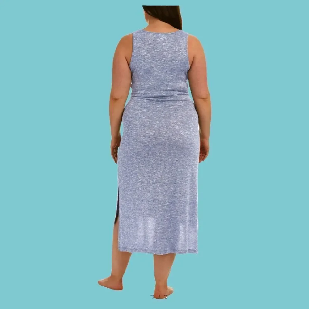LA BLANCA PLUS SIZE Indigo Color Beach Tie Front Cover-Up dress.